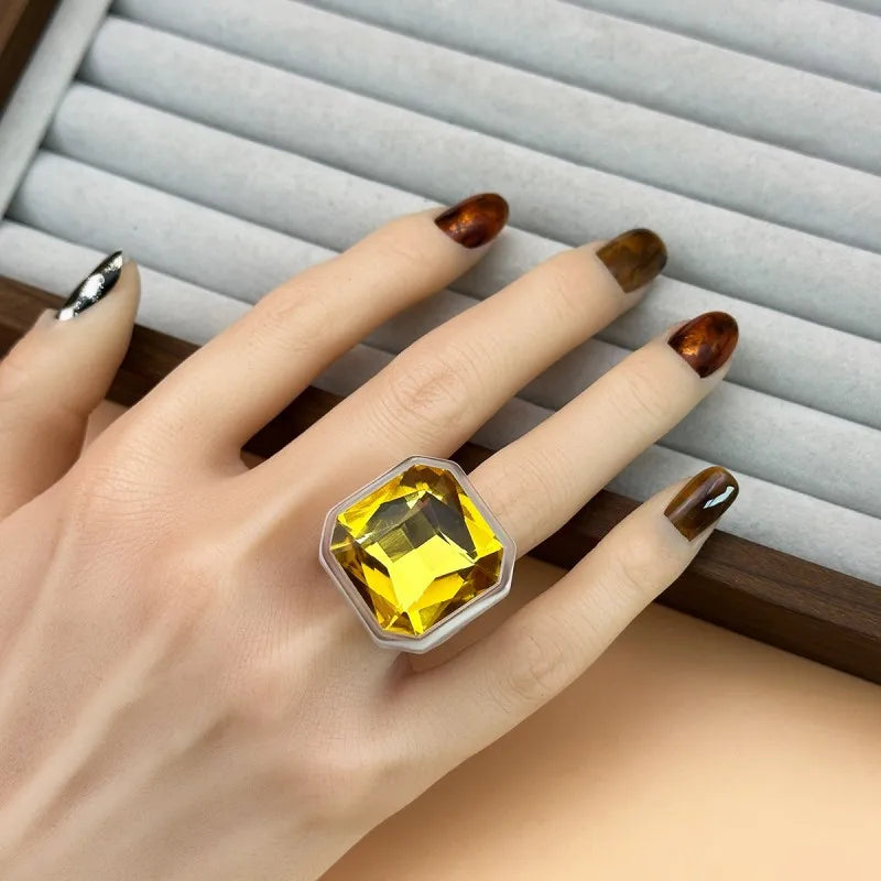 Citrine yellow faceted cocktail ring worn