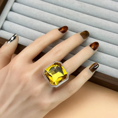 Citrine yellow faceted cocktail ring worn
