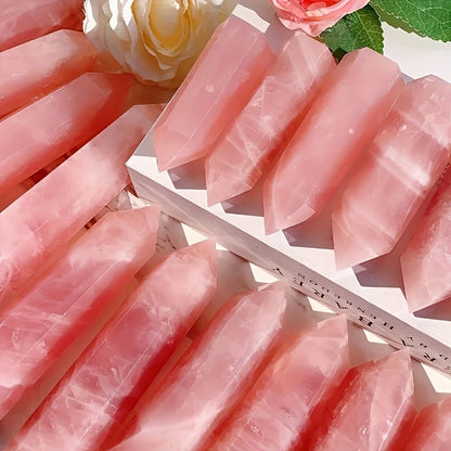 Rose quartz points angled