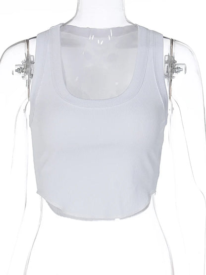White ribbed square neck crop tank on a form