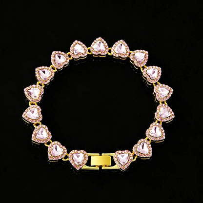 Pink on Gold heart tennis bracelet