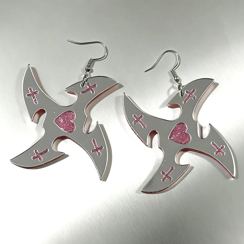 Razorheart mirror star earrings pair