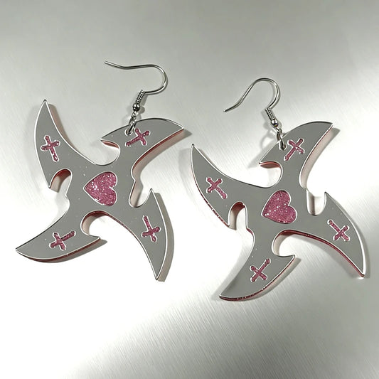 Razorheart mirror star earrings pair