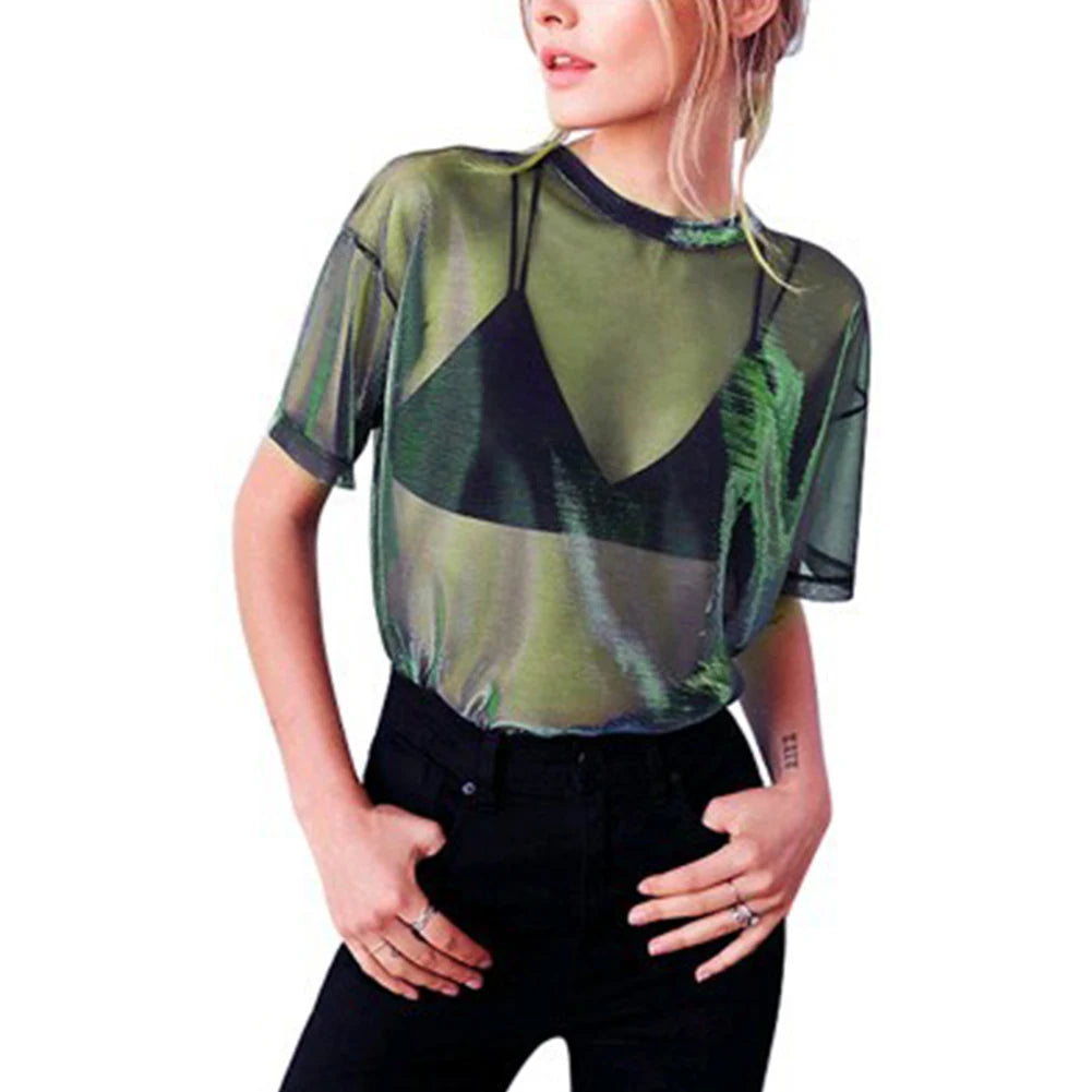 Toxic green sheer mesh tee