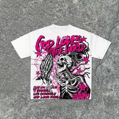 Pink Venom - white tee with hot pink skeleton print