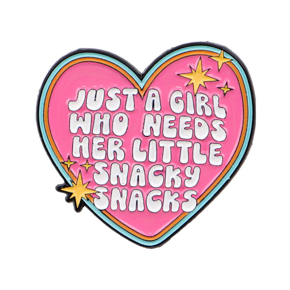 Snacky Snacks heart enamel pin front view