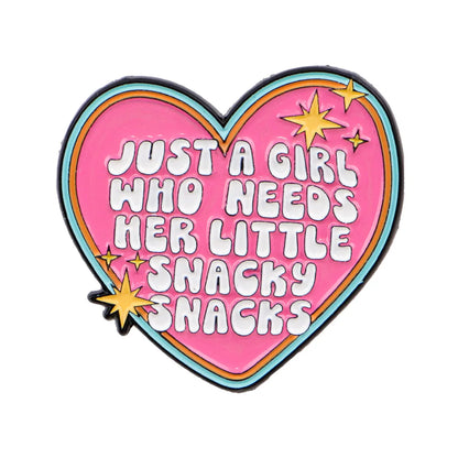 Snacky Snacks heart enamel pin front view
