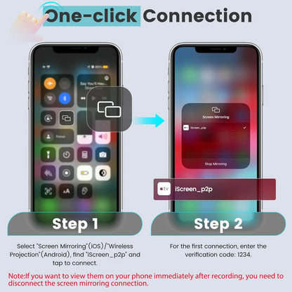 One-click connection - Screen Mirroring on iOS or Wireless Projection on Android
