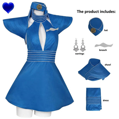 What the set includes - dress, hat, shawl, brooch and earrings