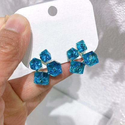 Electric Blue crystal cube cluster studs