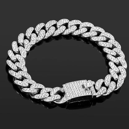 Silver pave crystal Cuban chain bracelet