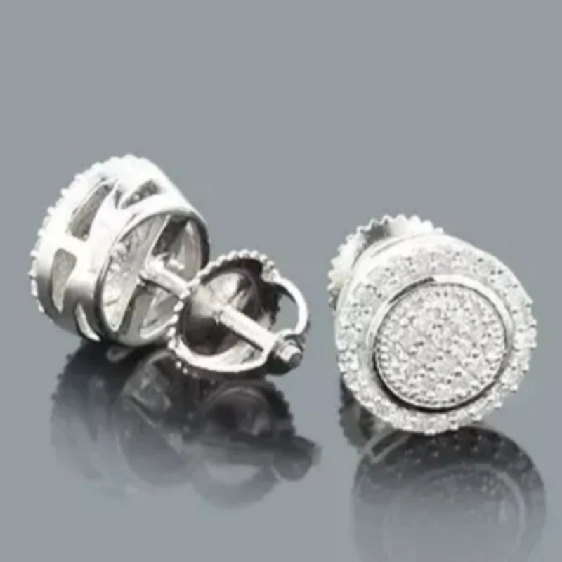 Round pave crystal stud earrings silver