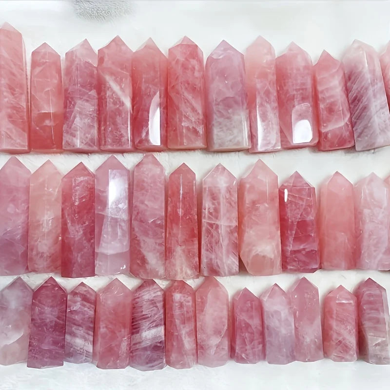 Rose quartz points by size