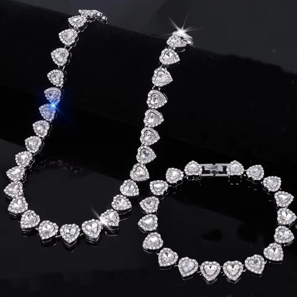 Chrome Ice heart tennis chain and bracelet set