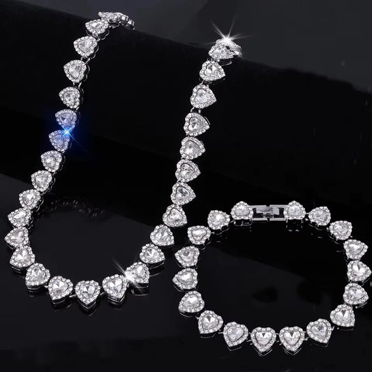 Chrome Ice heart tennis chain and bracelet set