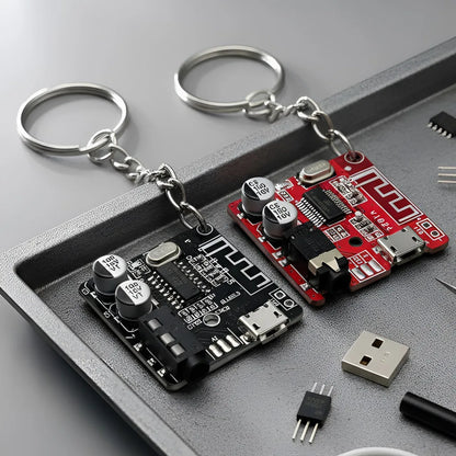 Circuit board keychains flat lay