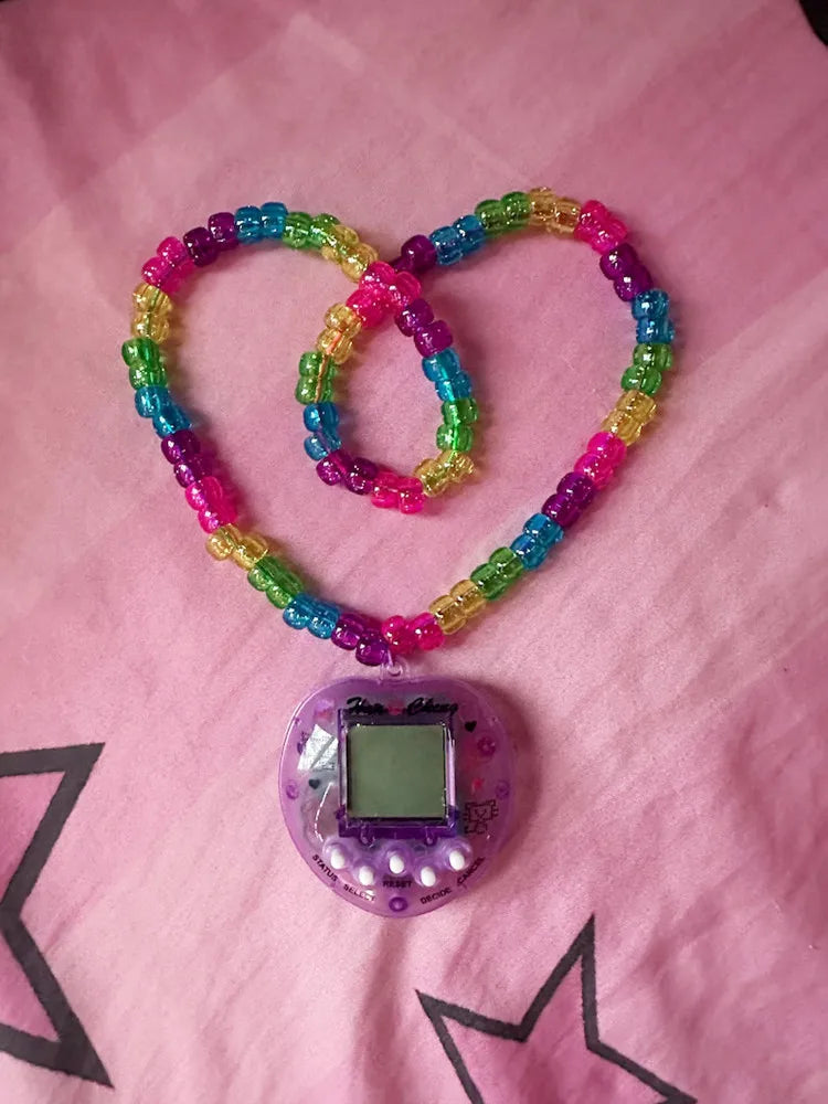 Grape Soda kandi necklace with virtual pet pendant