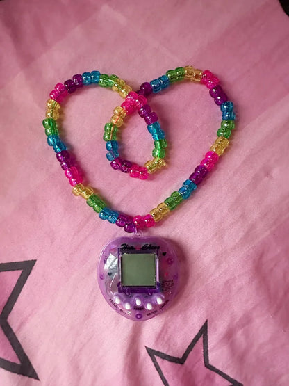 Grape Soda kandi necklace with virtual pet pendant