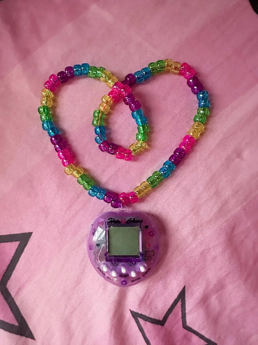 Grape Soda kandi necklace with virtual pet pendant