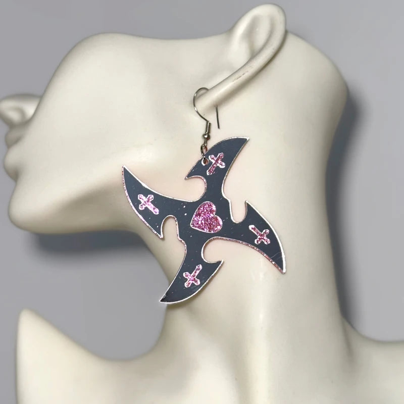 Mirror star earring drop length on display bust