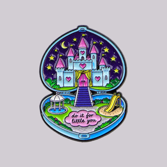 Castle compact enamel pin with do it for little you written inside