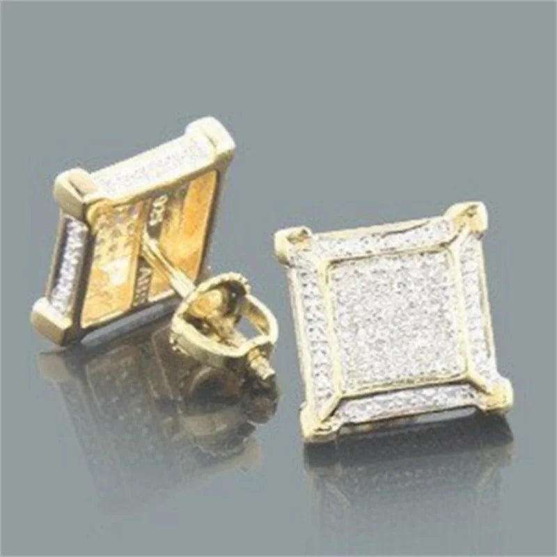 Square pave crystal stud earrings gold