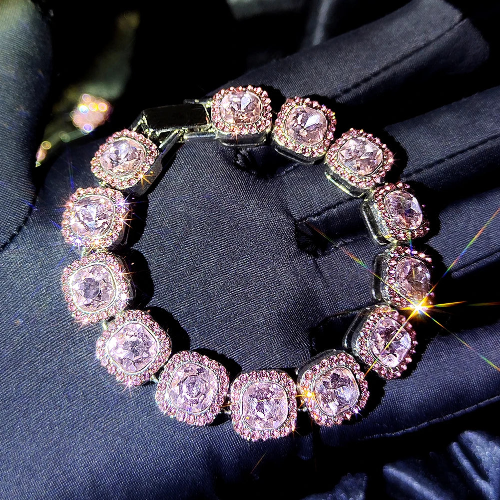 Rose pink square stone crystal bracelet