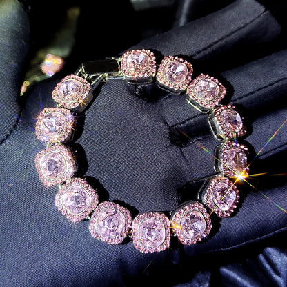 Rose pink square stone crystal bracelet