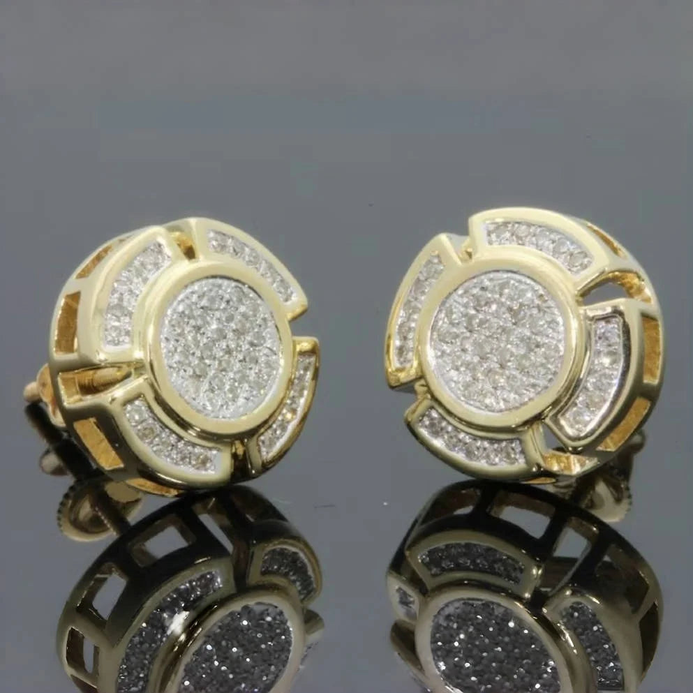 Round halo crystal stud earrings gold