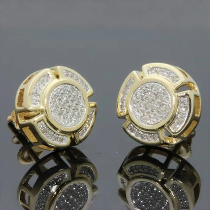 Round halo crystal stud earrings gold