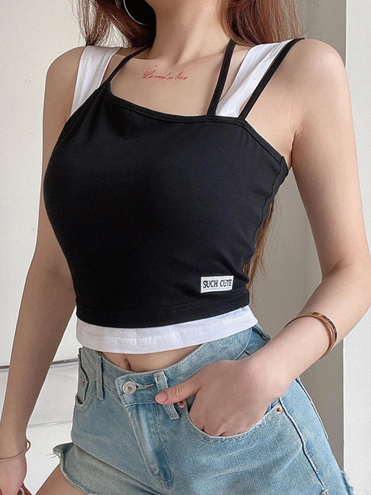Black cutout crop tank back