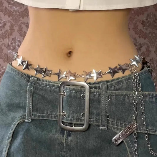 Star waist chain worn on jeans