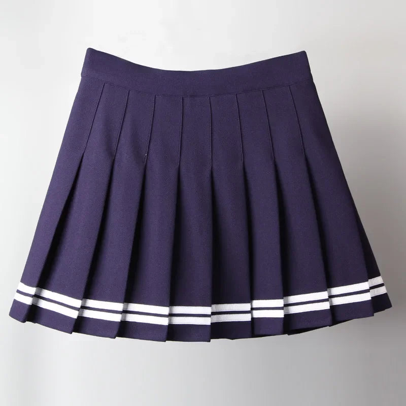 Violet pleated mini skirt with white uniform stripes
