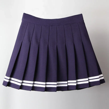 Violet pleated mini skirt with white uniform stripes