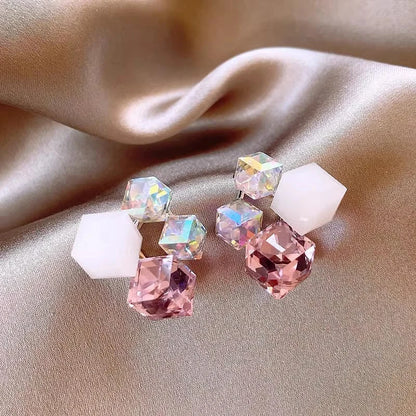 Sugar Pink crystal cube cluster studs