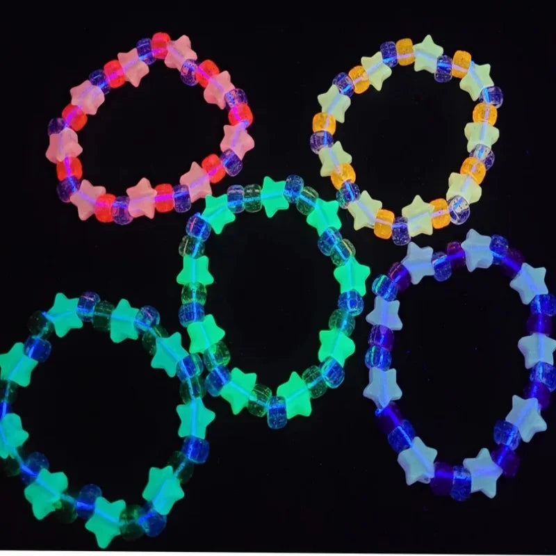 Star bead bracelets glowing in the dark
