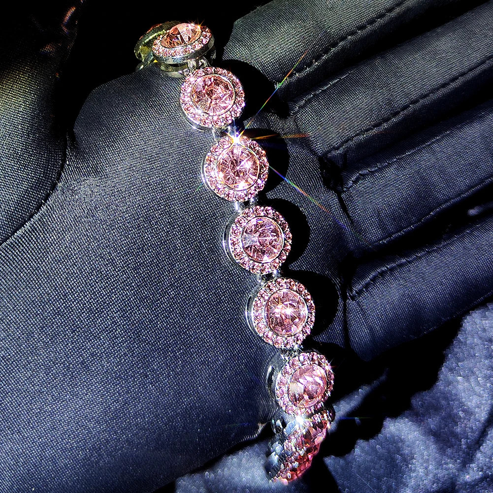 Rose pink round stone crystal bracelet