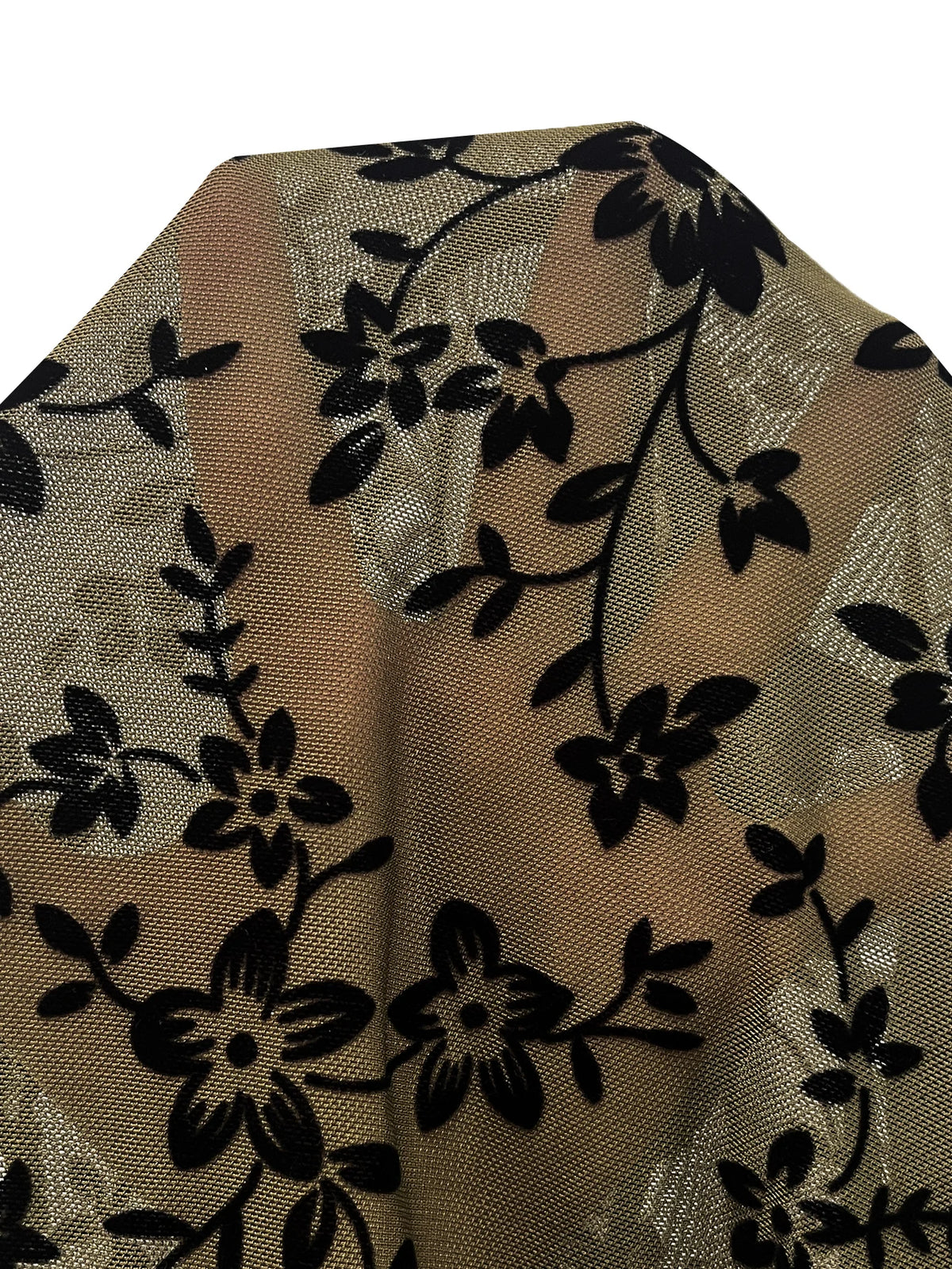 Close up of the black flocked floral mesh