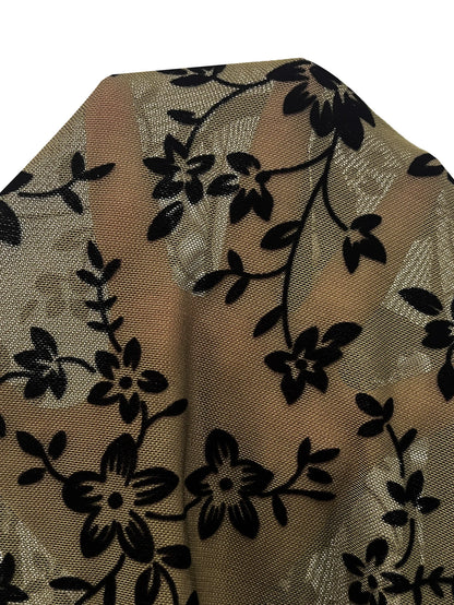 Close up of the black flocked floral mesh
