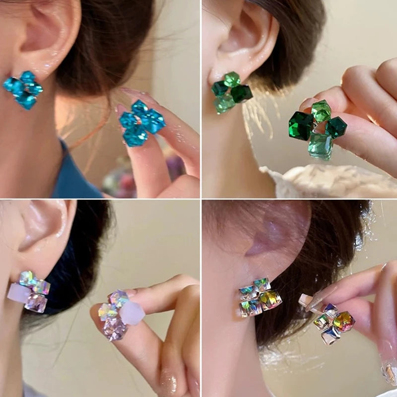 Crystal cube cluster studs in four colourways