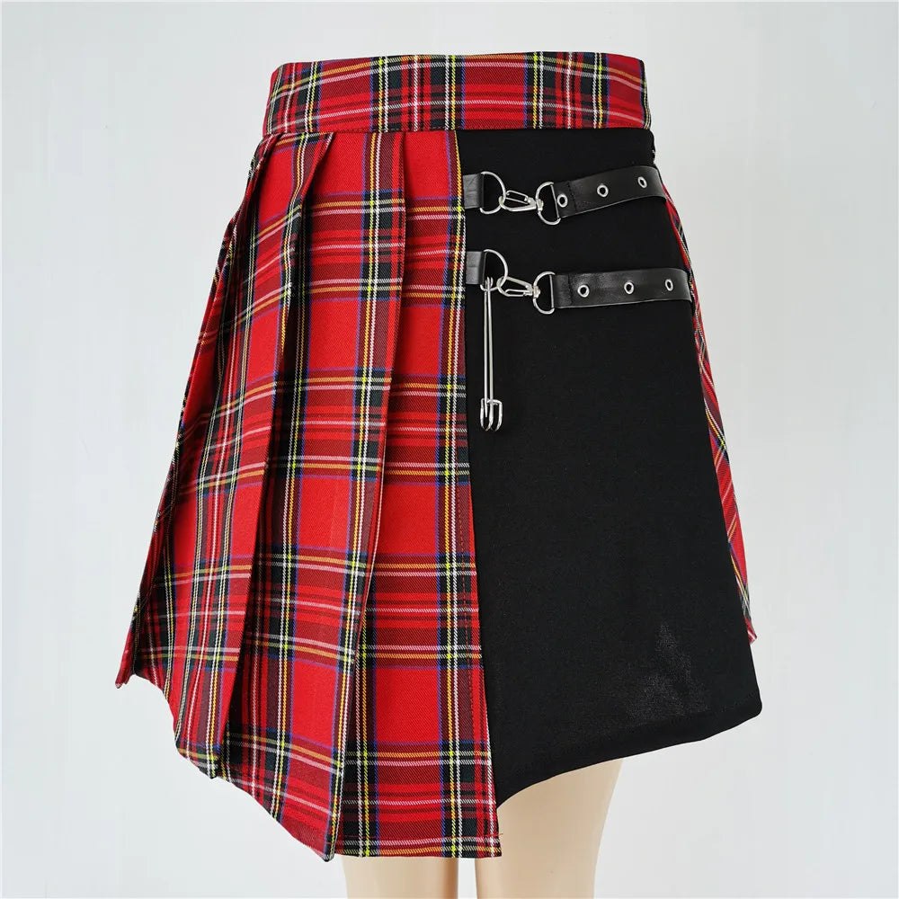 Royal Tartan asymmetric harness skirt front