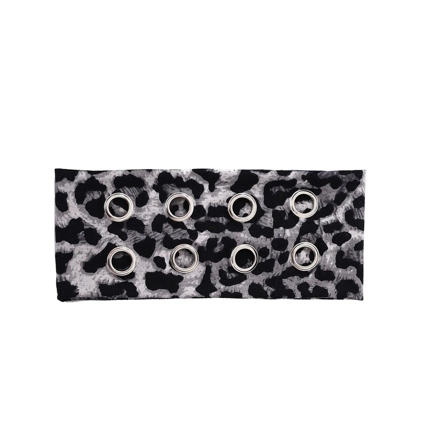 Gray Leopard eyelet stretch headband