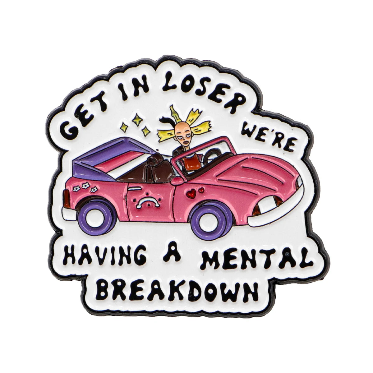 Pink convertible enamel pin front detail