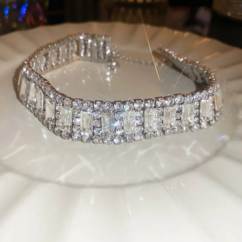Baguette-cut crystal rhinestone choker band