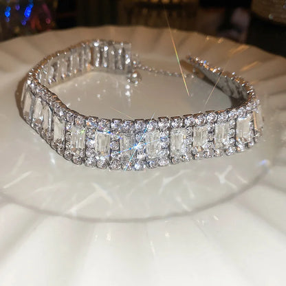 Baguette-cut crystal rhinestone choker band