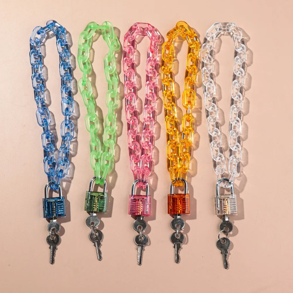 All five padlock chain choker colorways laid flat