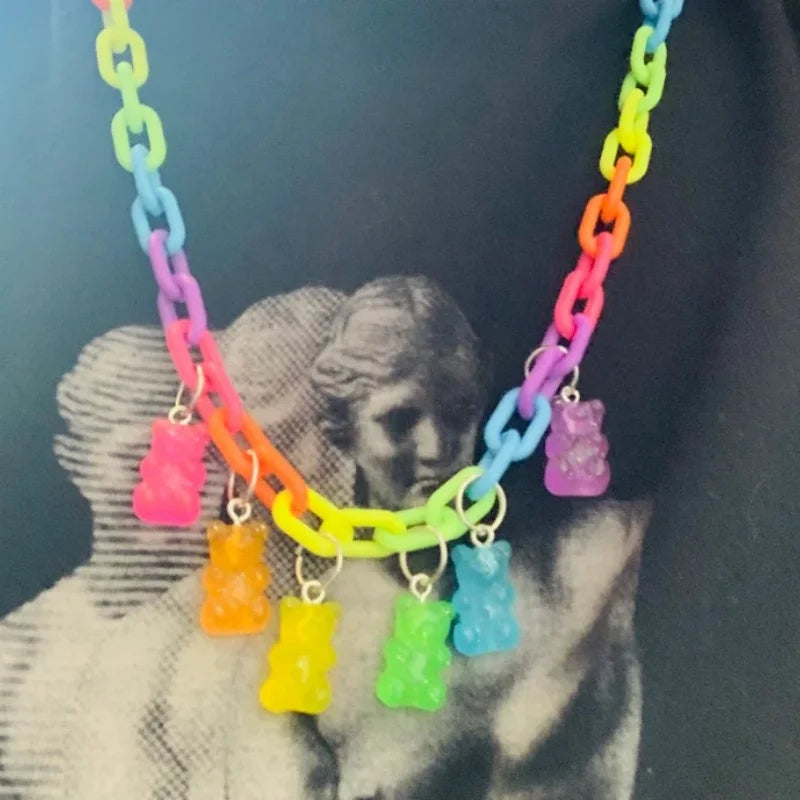 Rainbow bear chain necklace styled