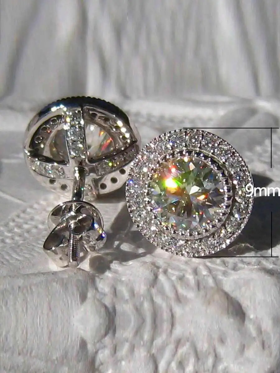 Crystal halo stud earring shown with its post and push-back fitting