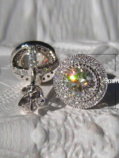 Crystal halo stud earring shown with its post and push-back fitting