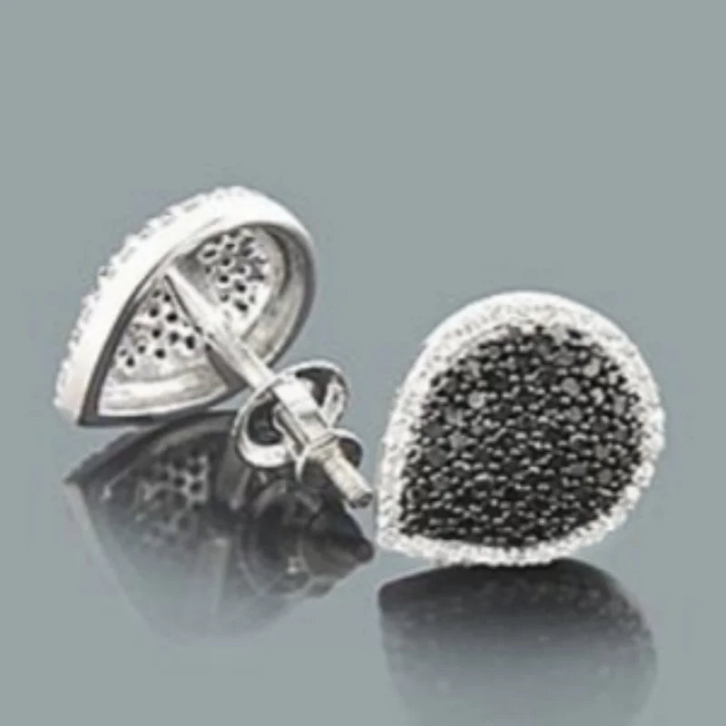 Heart pave stud earrings black